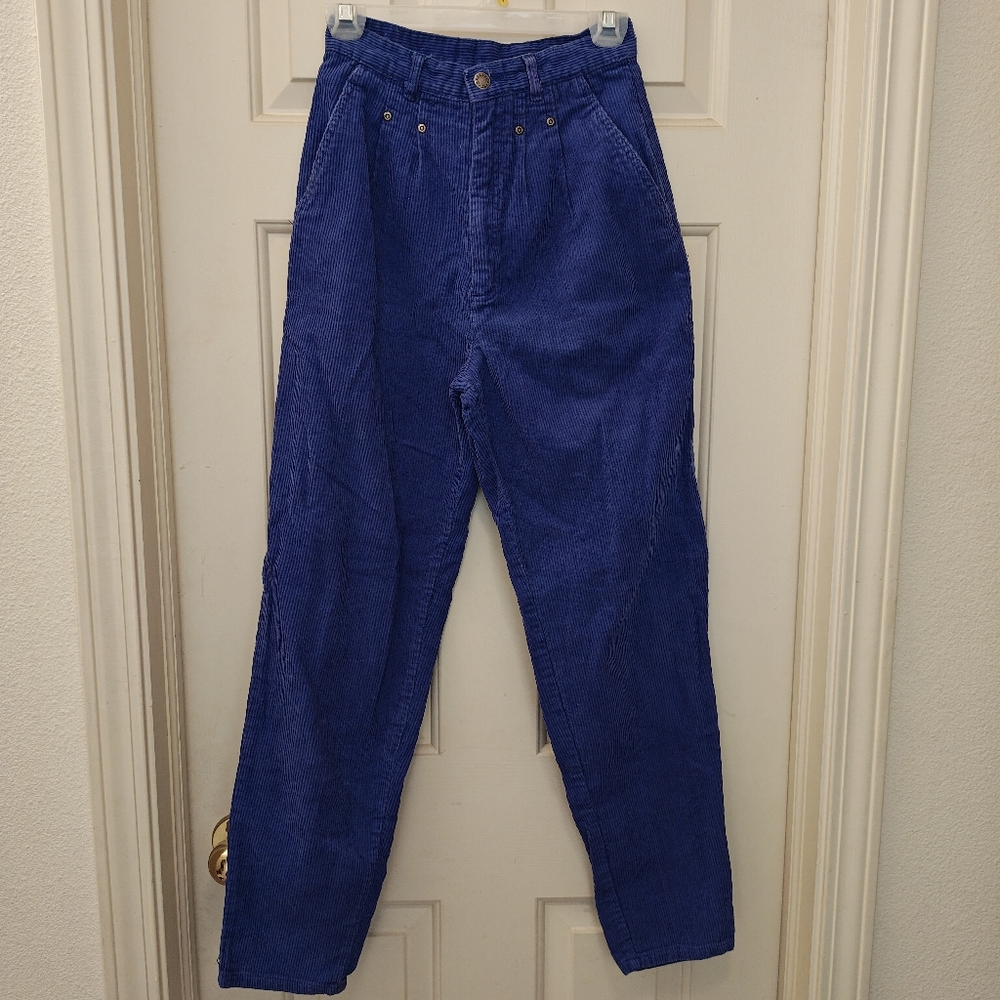 90s French Star Purple Corduroy Super High Waisted Pleated Taper Flat Back Pants